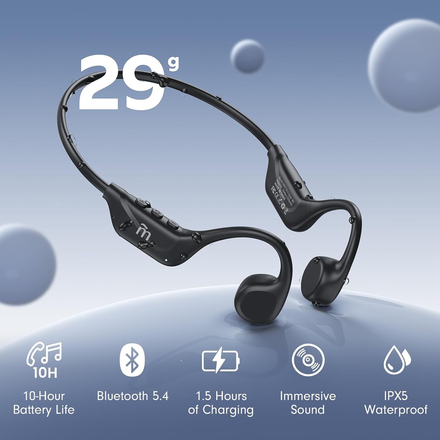 Mrytky bone conduction headphones open ear wireless black
Mrytky Bluetooth 5.4 sport headphones with mic
Mrytky waterproof bone conduction headset for running
Mrytky open ear headphones with 10 hour battery life
Mrytky wraparound bone conduction earphones for cycling
Mrytky IPX5 waterproof Bluetooth headphones side view
Mrytky titanium frame wireless sport headphones top view
Mrytky ergonomic bone conduction headphones on model