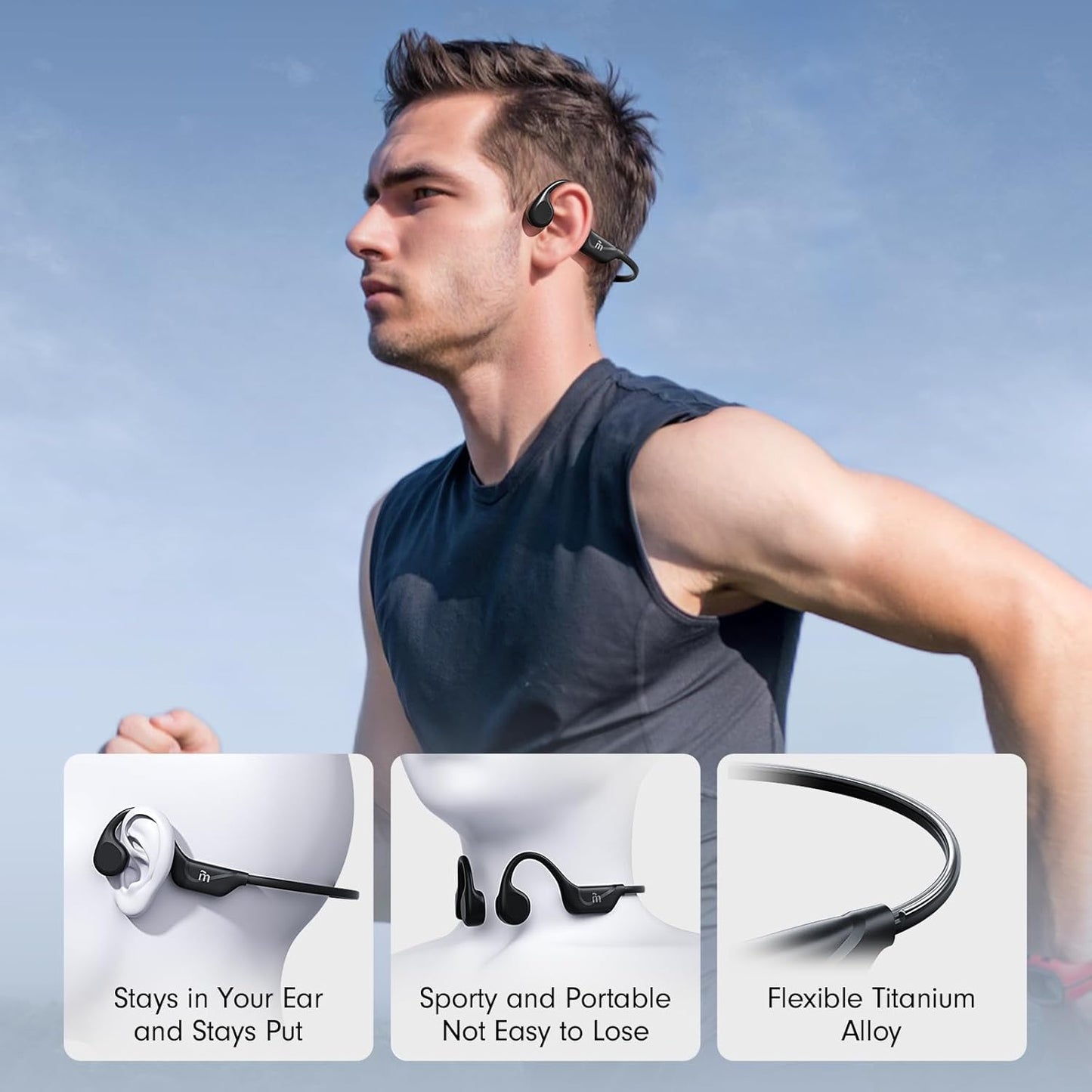Mrytky bone conduction headphones open ear wireless black
Mrytky Bluetooth 5.4 sport headphones with mic
Mrytky waterproof bone conduction headset for running
Mrytky open ear headphones with 10 hour battery life
Mrytky wraparound bone conduction earphones for cycling
Mrytky IPX5 waterproof Bluetooth headphones side view
Mrytky titanium frame wireless sport headphones top view
Mrytky ergonomic bone conduction headphones on model